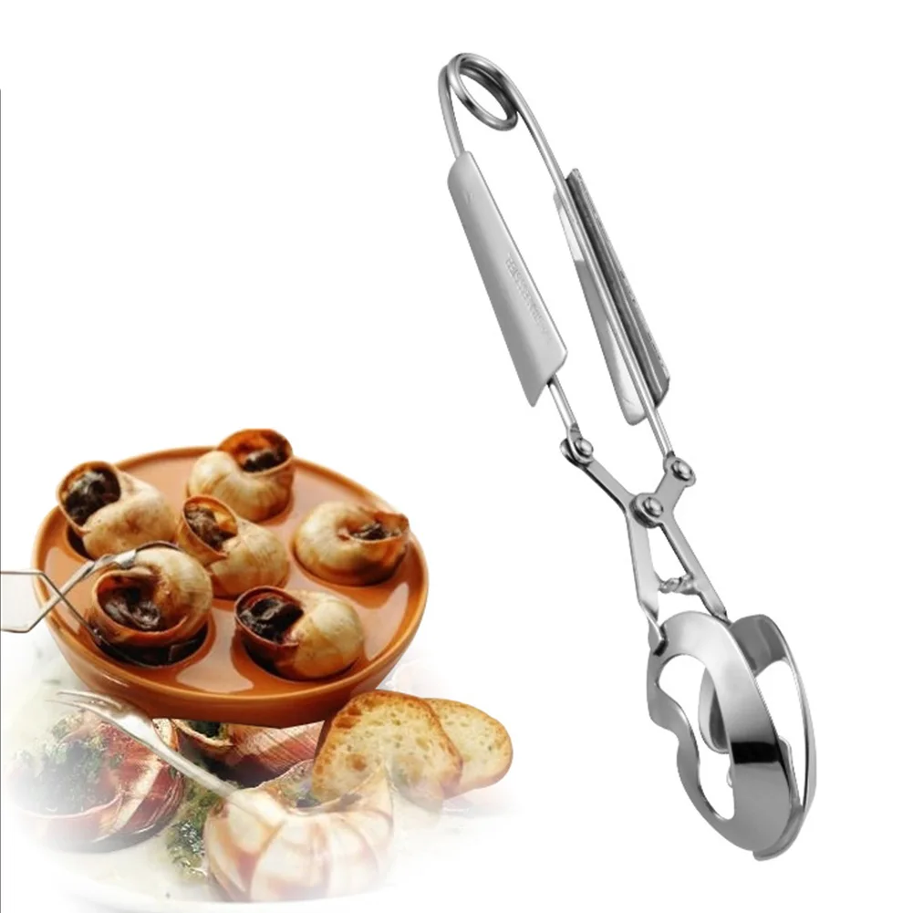 Stainless Steel Tongs Kitchen Tools Easy Grip Silver Oyster Picks Snail Seafood Multi Use Head Food Clip Serving Utensils