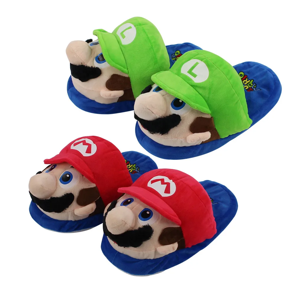 Красные и зеленые Тапочки Super Mario Bros Mario Luigi, 27 см мягкие плюшевые тапочки из плюша для игр с героями мультфильмов, зимняя теплая домашняя обувь - Цвет: 2pairs