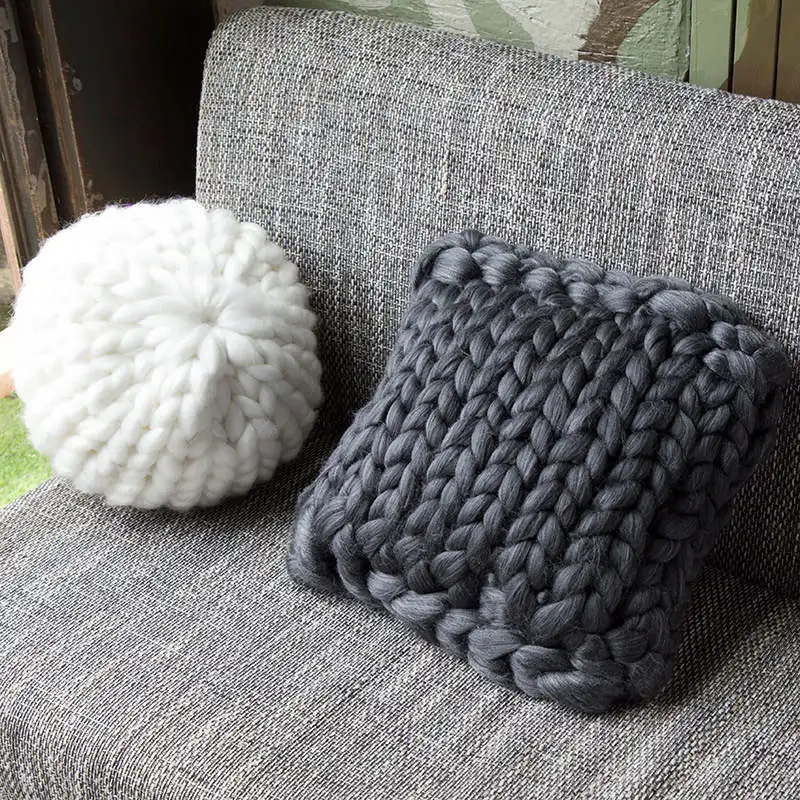 

Smelov Hand Woven Thick Line Pillow Home Decoration Knitting Wool Office Chair Soft Round Wool Cushion Pillow Kid Ball Toy