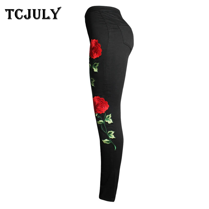TCJULY/Новое поступление джинсы с вышитыми розами узкие штаны карандаш стрейч из