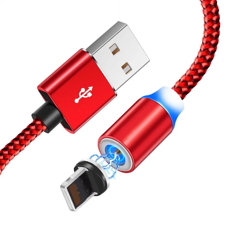 2 м светодиодный магнитный usb-кабель для iPhone Xs Max 8 7 6 и USB type C кабель и Micro usb кабель для samsung Xiaomi huawei USB C Microusb - Цвет: Red Cable