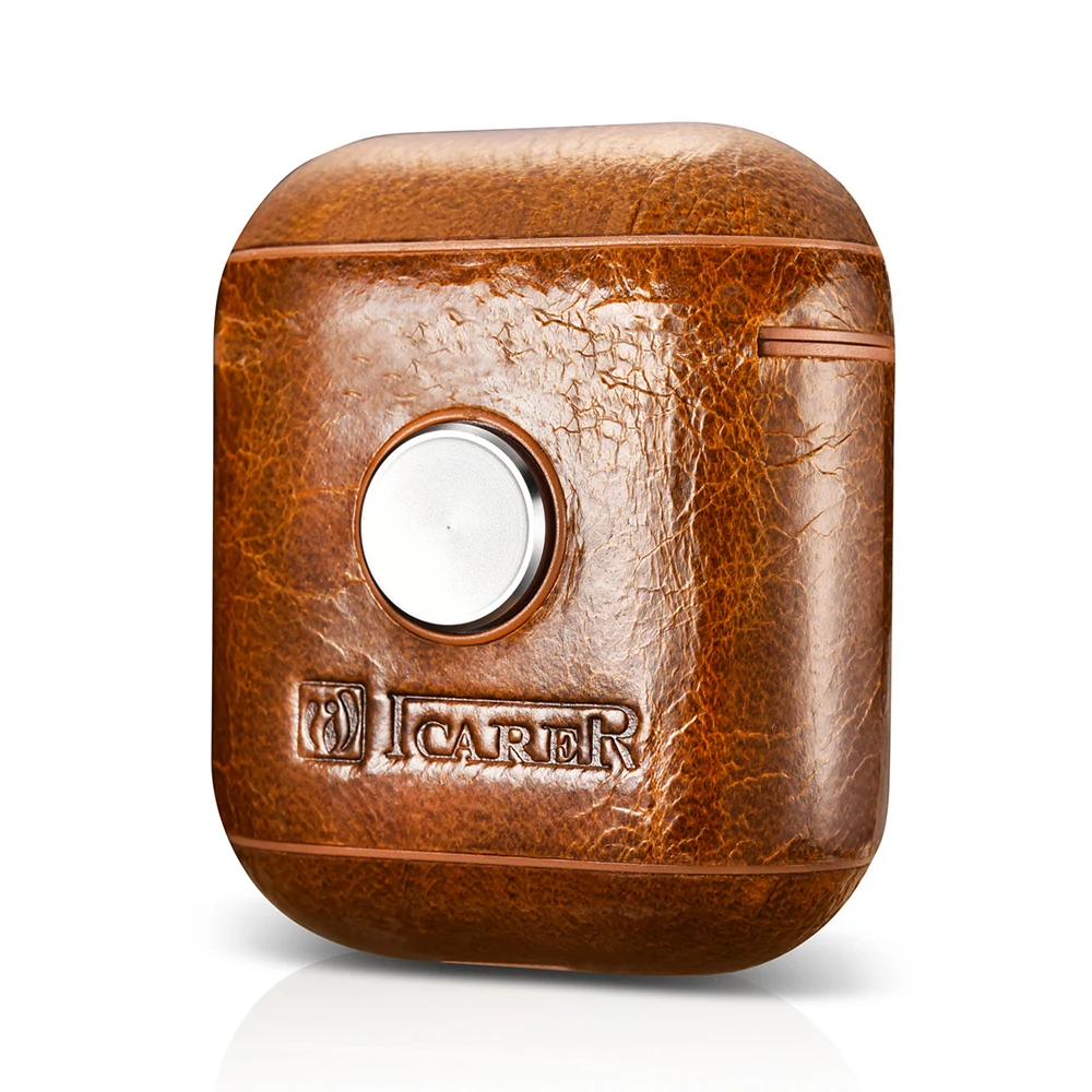 

icarer Fingertip Gyro Case for Airpods Apple Genuine Leather Cover for AirPods Earphone Cases Shockproof Protective Storage Case