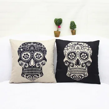 

Fashion skull linen pillow cushions Nordic minimalist sofa pillow car nap cloth 45*45cm /no Pillow core