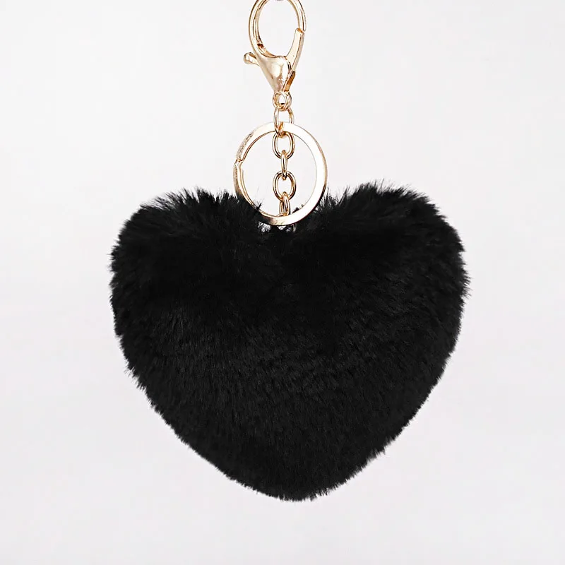 Сердце брелок-помпон радужные плюшевые шарики брелки декоративная подвеска для женщин сумки аксессуары брелоки автомобильные модные брелоки - Цвет: black