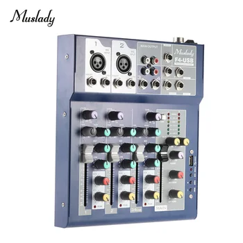 

Muslady F4 Metal 4Channel Live Mixer Mixing Console 3-Band EQ USB Function 48V Phantom with Bulit-in Effect Processor Mic Input