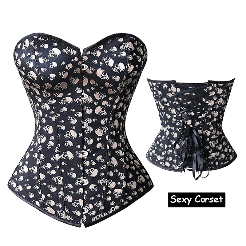 

Women Print Halloween Costume Waist Slimming Overbust Corset Skull Sexy Club Bodysuits For Women Bustier Crop Top