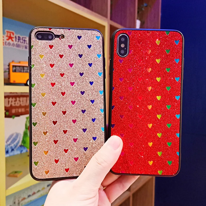 Модные песчинки блеск сердце любовь чехол для iPhone X XS Max XR жесткий iphone 8 7 6 S Plus
