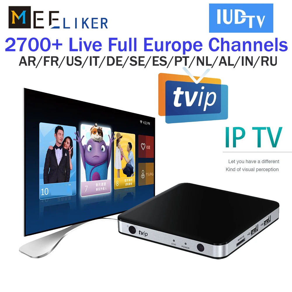 

With 1year IUDTV 2700+ channels TVIP 605 Android/Linux Smart TV Box Amlogic S905X H.265 IPTV Nordic Sweden UK france 4K HD STB