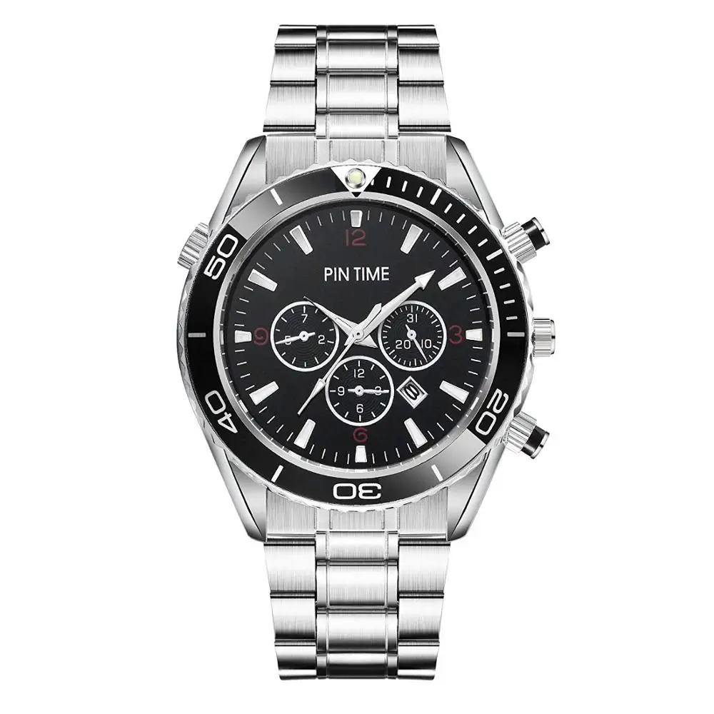 

Black and Blue Dial Mens Fashion Luxury Style Watch Sea Master Design Sport Watches Rotated Bezel Quartz Movement Gift Clock