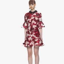 С расклешенными рукавами Цветочная вышивка леди юбка-годе Лето г. Новые Модные женские Высокое качество темперамент Мини ЮБК