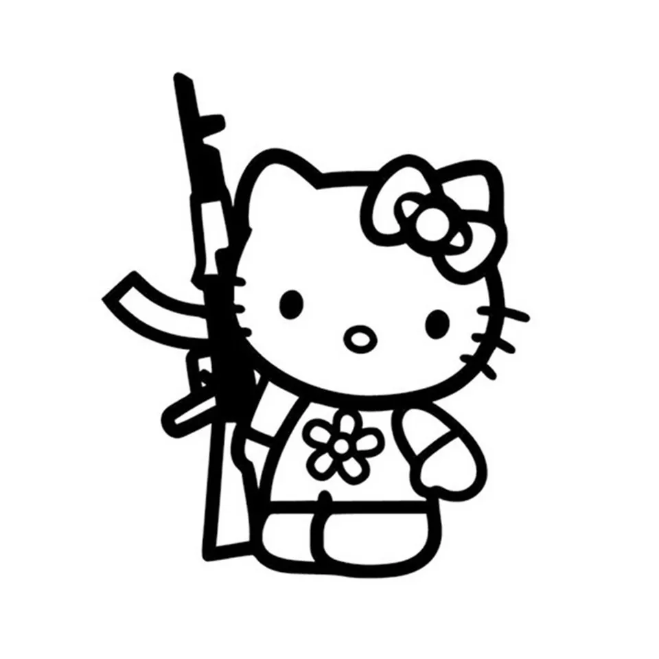 Cunymagos Funny Hello Kitty Rifle Vinyl Sticker Decal Personality Funny Car Styling Fashion Accessories Wall Decorative Stickers 13 (3)