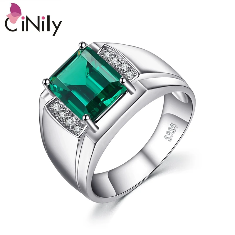 CiNily Authentic. Solid 925 Sterling Sliver Men Luxury Created Emerald