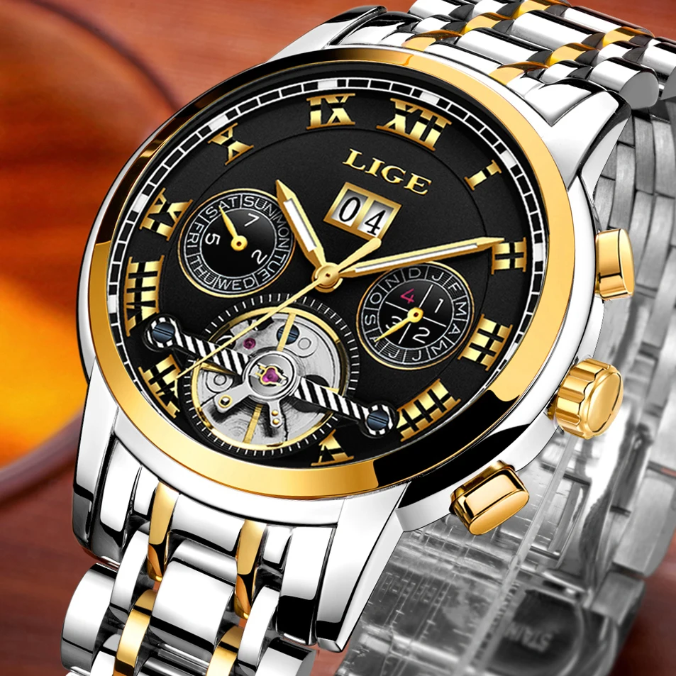 

Relogio masculino LIGE Top Brand Luxury Carnival tourbillon Watch men Stainless Steel Automatic machine Waterproof Busines watch