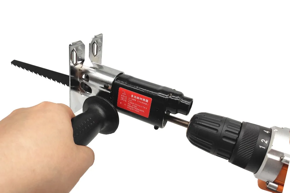 Kopen 3 in 1 Reciprozaag scroll saw bestand voor Power Tool Metal Snijden Houtbewerking saw Tool Elektrische Boor Attachment Met blades