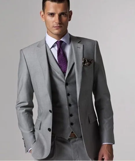 Venta al por mayor de boda para hombre gris ajustado personalizado para novio esmoquin para de negocios trajes de (chaqueta + pantalón + chaleco + corbata)|tuxedos for men|mens