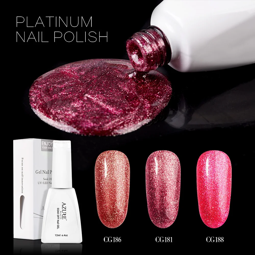 Azure Beauty Platinum Nail Polish Super Shine Glitter Diamond Platinum Golden Manicure Soak Off UV Gel Polish Lacquer Varnishes