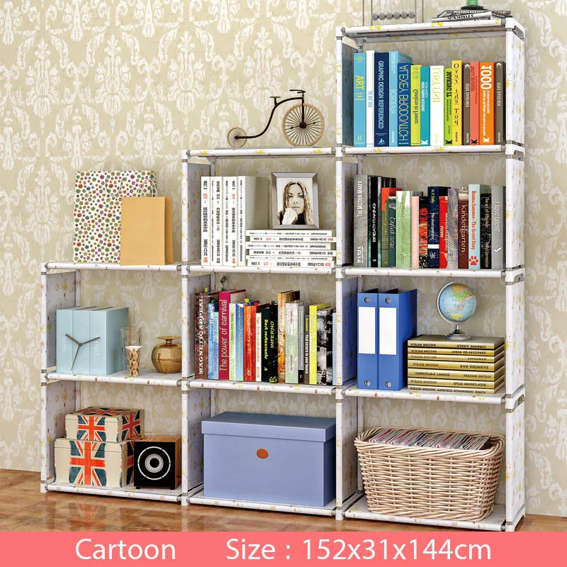 Multi-layer Simple Bookshelf Non-woven fabric organizer storage cabinet Assembly wall shelf bookcase home living room Furniture - Цвет: 12L-L-Cartoon
