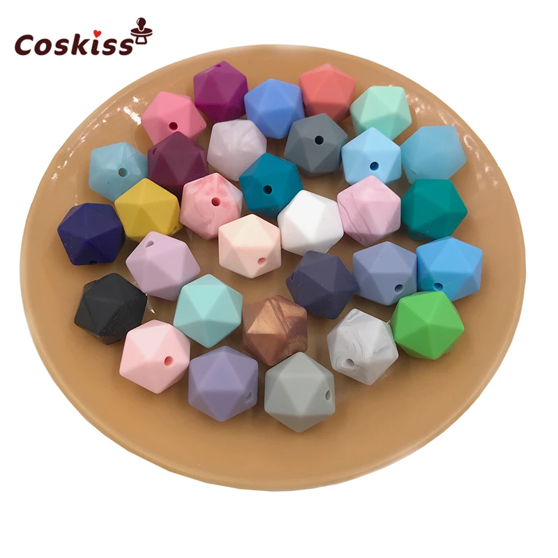 

10pc Mix Color BPA Free Food Grade 17mm Multi-faceted Geometric Polygon Silicone Beads Chew Soft Baby Silicone Teething Beads