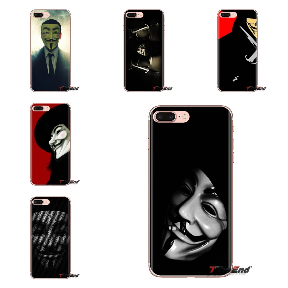 For iPod Touch Apple iPhone 4 4S 5 5S SE 5C 6 6S 7 8 X XR XS Plus MAX Transparent TPU Shell Covers Anonymous Mask V Vendetta |