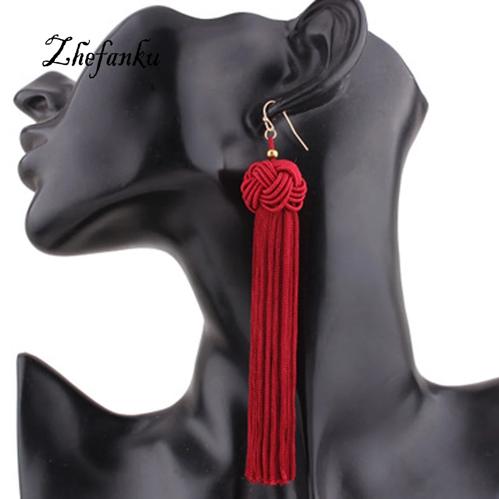 

Braided BOHO Rope Knot Long Tassel Earrings Vintage Handmade Ethnic Chinese Fringes Earrings For Women Brincos