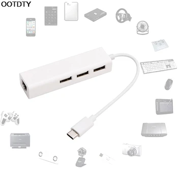 

For MacBook USB3.1 USB-C Type-C to RJ45 Ethernet LAN Adapter With 3 Port USB Hub