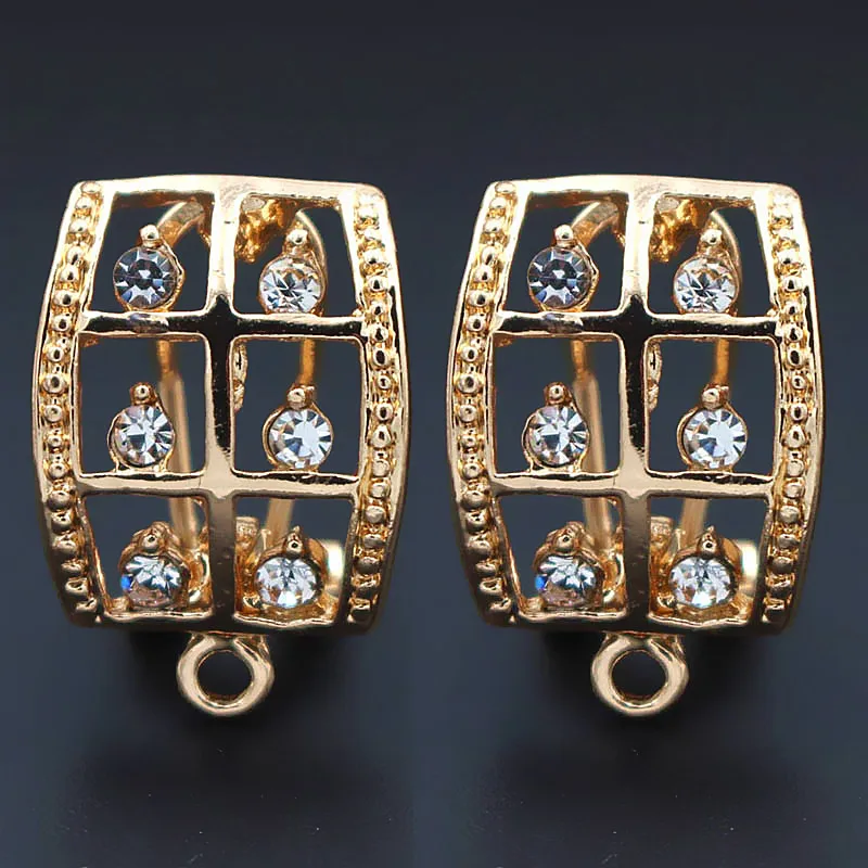 Clip Earring Post with Loop Hanger 15*22mm Hollow Paved Rhinestone DIY