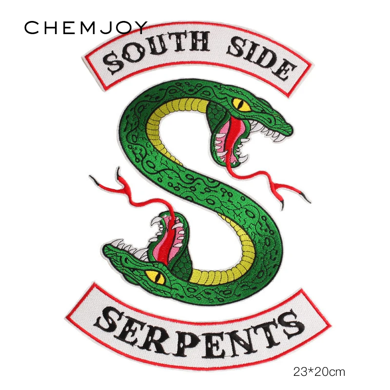 Set of 3 Riverdale South Side Serpents Iron on Embroidery Patches for Clothing Cool Jacket Applique Snakes Large Patch Badge
