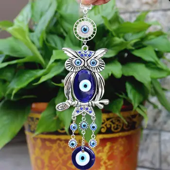 

LanLan Home Blue Eyes Owl Glass Wall Decoration Turkish Style Hanging Pendant