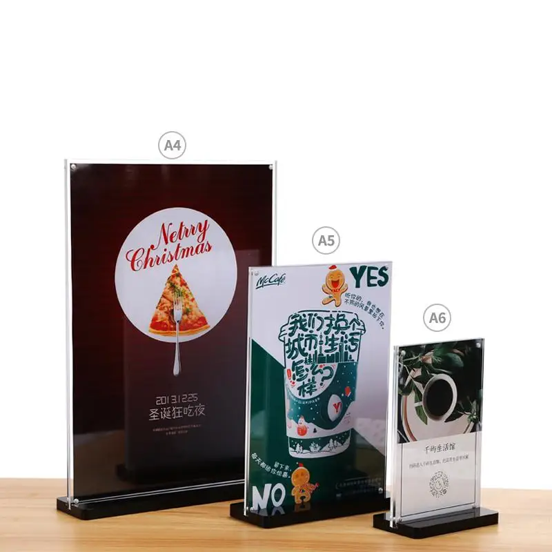 

A6 A5 A4 Vertical Horizontal Acrylic Photo Frame Black Base Menu Stand Advertising Poster Display Rack Desk Sign Label Holder