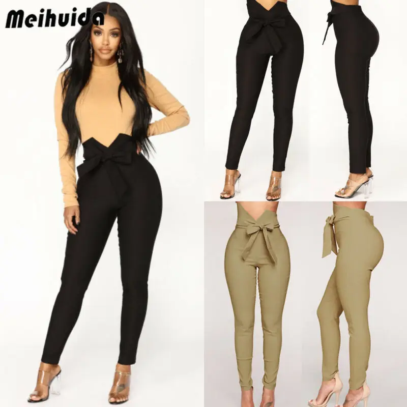 

Womens High Waist Paperbag Trousers Ladies Party Cigaratte Pants