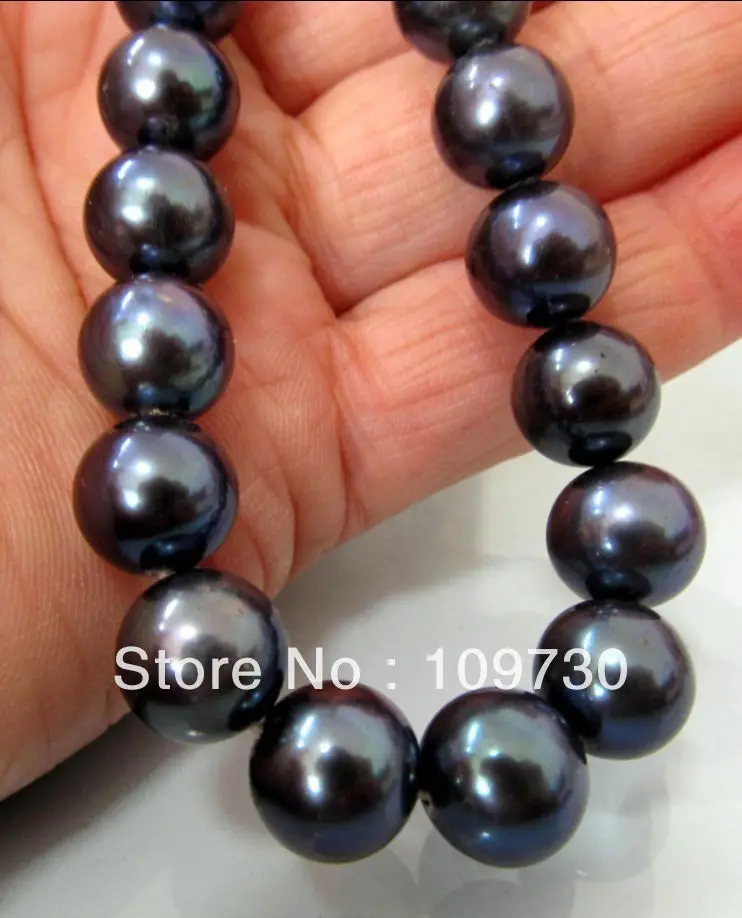 

Jewelry 10-11MM TAHITIAN NATURAL BLACK PEARL NECKLACE PERFECT ROUND 5.5