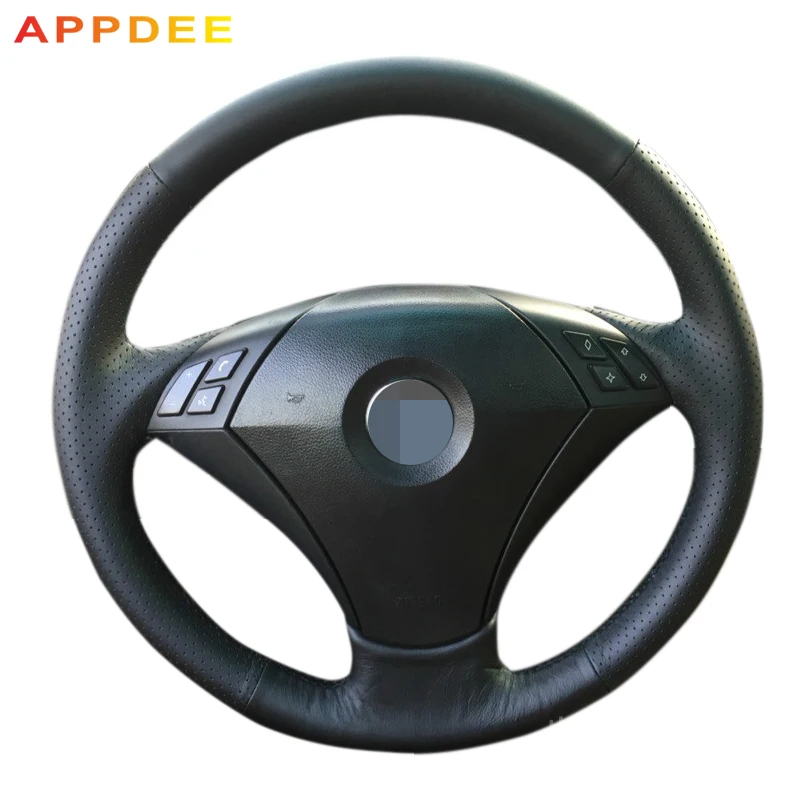 AppDee Black Artificial Leather Car Steering Wheel Cover for BMW 530 523 523li 525 520li 535 545i E60/dedicated Steering-Wheel