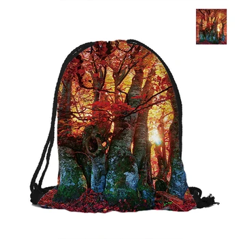 

Forest And Sun Printing Drawstring Backpack Fashion Polyester Bags For Women Men Pouch Backpacks Travel School Used