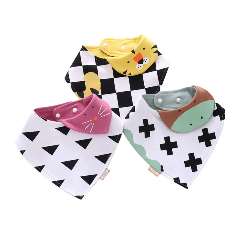 3 PCS Cute Baby Bibs Cat Cow Tiger Cartoon Cotton Soft Newborn Months Towel 3D Pattern Kids Trangle For Boy Girls | Детская одежда и