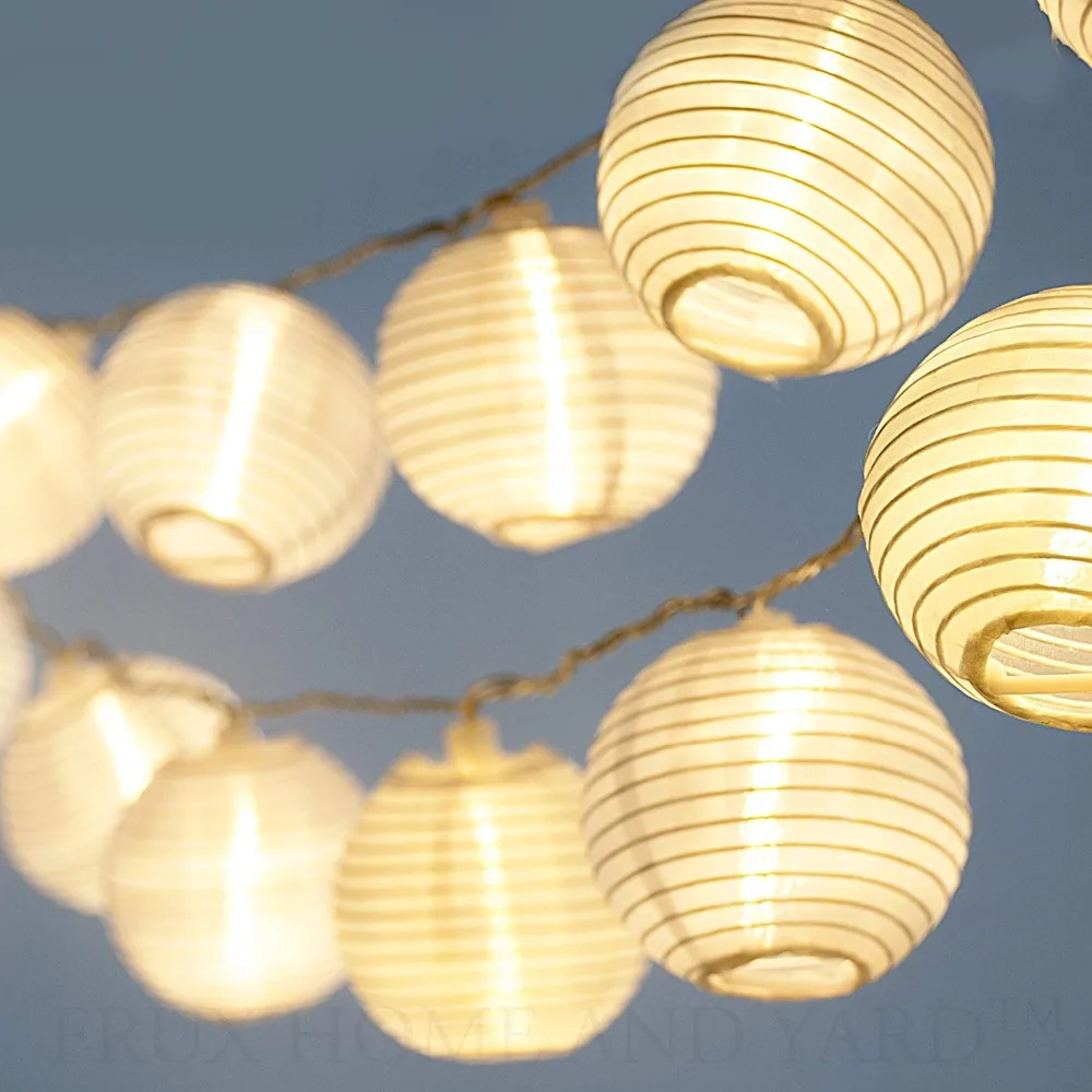 

20 White Lanterns - Indoor Outdoor Mini Nylon LED String Lights Solar Powered Operated