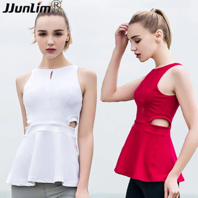 

Flounce Women Yoga Top Shirt Sport Vest Quick Dry Sleeveless Running Top Removable Padded Female Gym Fitness Tank Top sportswear