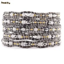 Серый Кристалл смешанный бисер кожаный браслет для женщин