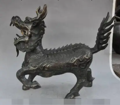 

S3577 chinese fngshui bronze evil spirits Kirin Unicorn Kylin dragon head beast statue