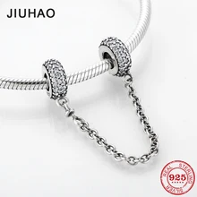 Модный, 925 пробы, серебряный, сделай сам, Круглый, прозрачный CZ, тонкая безопасная цепочка, бусины, подходят к оригиналу Pandora, очаровательный браслет, ювелирное изделие