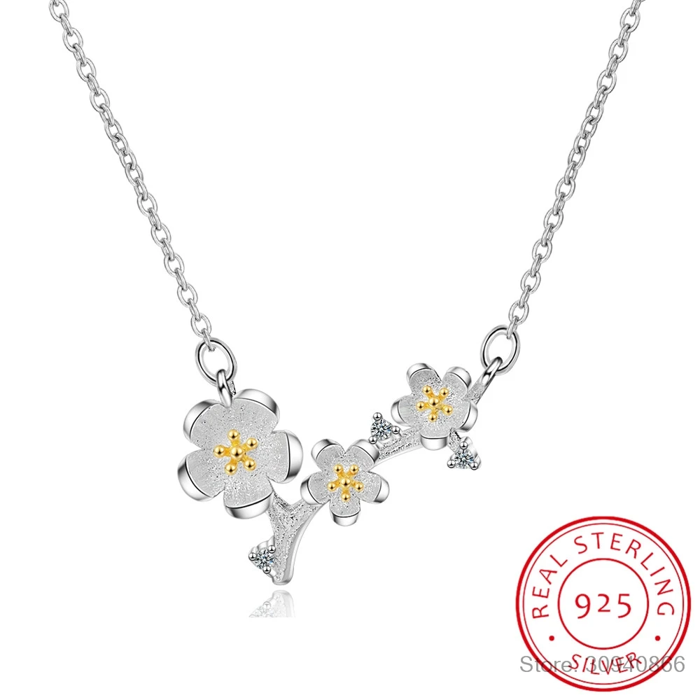 

2018 New 2-Colors Plum Blossom Flower S925 Pendant Necklace 925-Sterling-Silver Fine Jewelry for Women Wedding LMNY008
