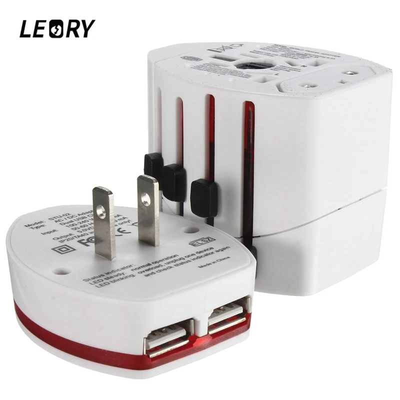 

2 USB Ports WorldWide Travel Multi Plug Wall Charger US/UK/EU/AU Plug Adapter Converter Power Socket For Phone Tablet Camera