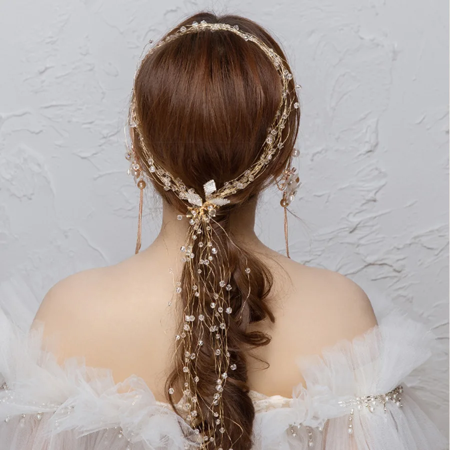 Элегантный свадебный головной убор серебряное Золото Свадебные Аксессуары повязка на голову ручной работы жемчужное свадебное украшение для волос
