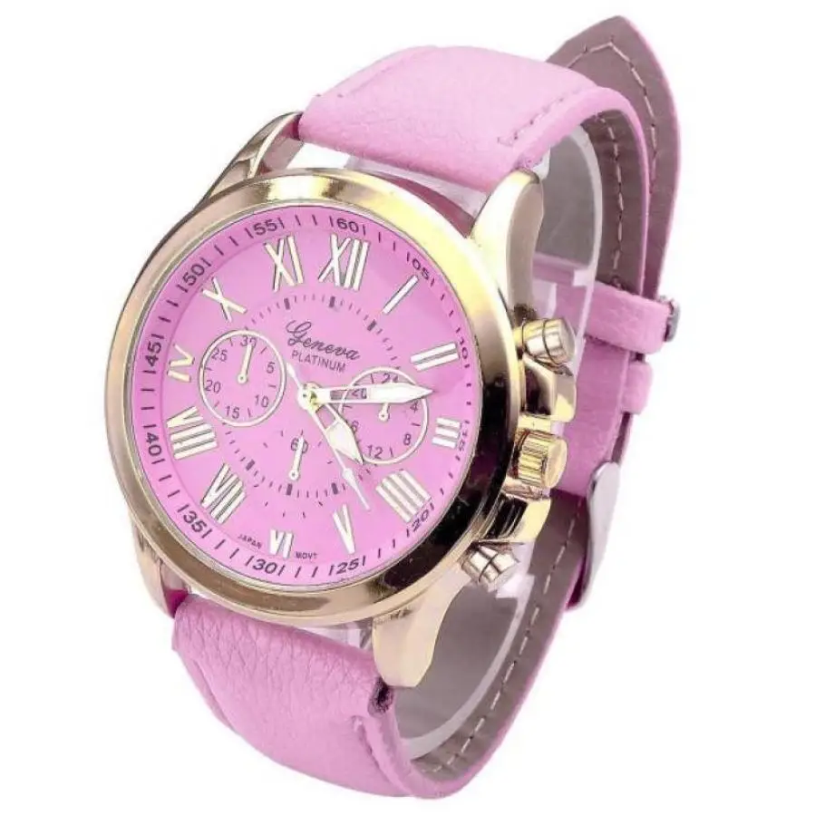 

Women Fashion Geneva Roman Numerals Faux Leather Analog Quartz Wrist Watch female watches top brand luxury clock women silicone