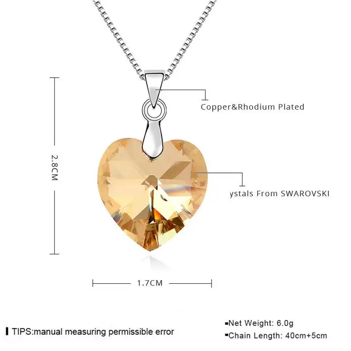 Оригинальные кристаллы от Swarovski сердце кулон ожерелье для женщин влюбленных серебряный цвет ожерелье Макси подарок на день Святого Валентина
