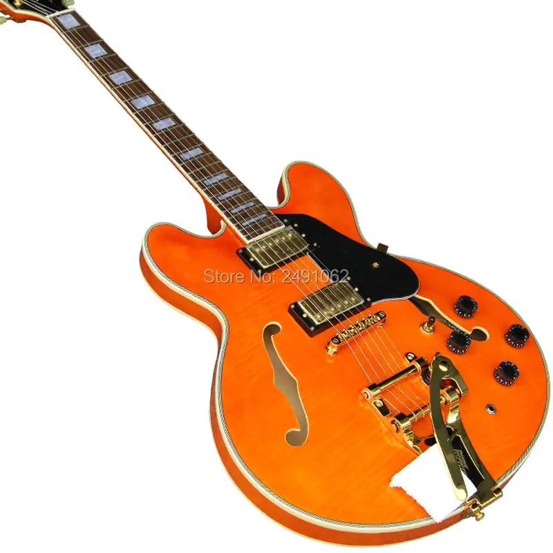 

High quality custom electric guitar ES335 guitar with Bigsby tiger grain free shipping