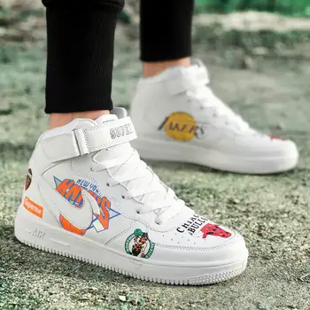 

Winter the Trend of Casual Men's Wear-Resistant Increased Graffiti Air Force One Sneakers High-Top Couple's Students Sports Shoe