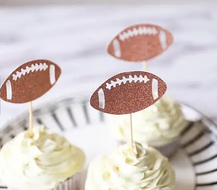

Glitter Superbowl football baby shower BOY Birthday Cupcake Toppers baptism Gender Reveal Party Decor food treats toothpicks
