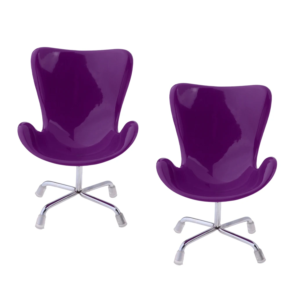 

2 Pieces 1/6 Dollhouse Miniature Furniture Chair Model for Doll Decor Purple