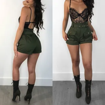 

Pants 2018 New Brand Women Casual Sashes Pockets Solid High Zippers Waistband Summer Hot Pants