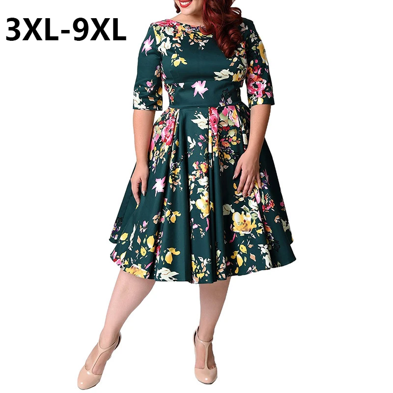 Retro Grande Taille 6xl 7xl 8xl Femmes Robe Vintage Zipper Floral Imprime Tunique Grande Balancoire Robe Grande Taille Robes Pou Dresses Aliexpress